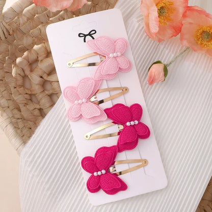 4Pcs/set Cute Baby Girls Knitting Headwear Handmade Crochet Butterfly Alloy Hairs Clips Kids Hairpins Fashion Desgin Headwear