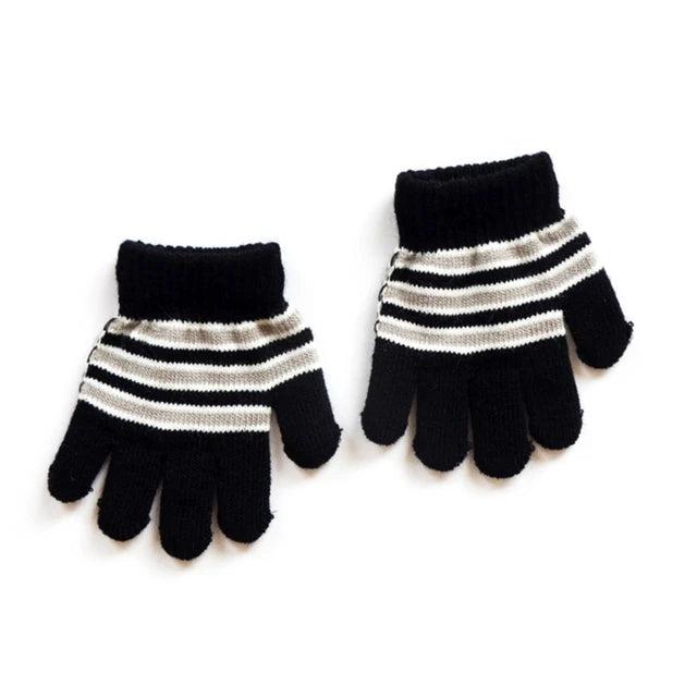 Baby Boys Girls Full Finger Gloves Winter Knitted Stripe Mitten Kids Outdoor Gloves for 1 2 3 4 5 Years Old Children Accessories 