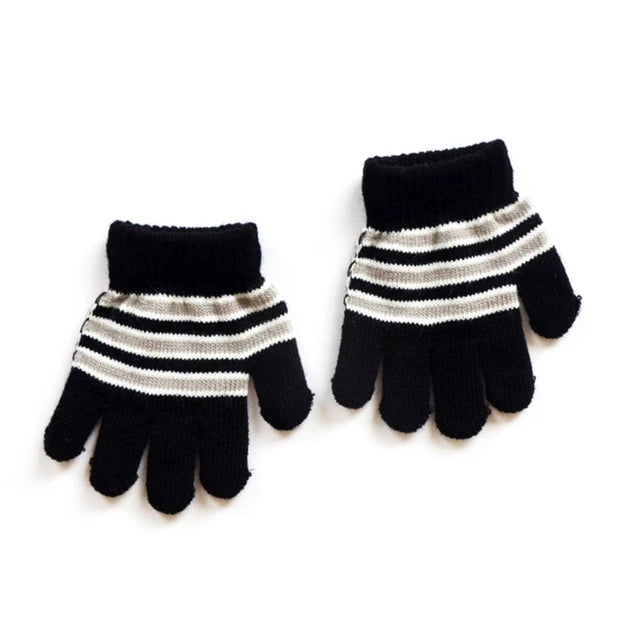 Guantes de invierno de punto a rayas para bebés, niños y niñas, de dedo completo, para exteriores, accesorios para niños de 1, 2, 3, 4 y 5 años 