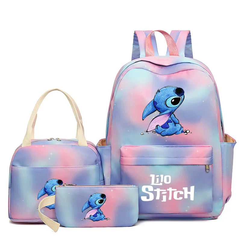 Mochila colorida de Disney Lilo Stitch, juego de 3 piezas para mujer, mochilas escolares informales con bolsa de almuerzo, mochila para niña, niño, estudiante y adolescente.