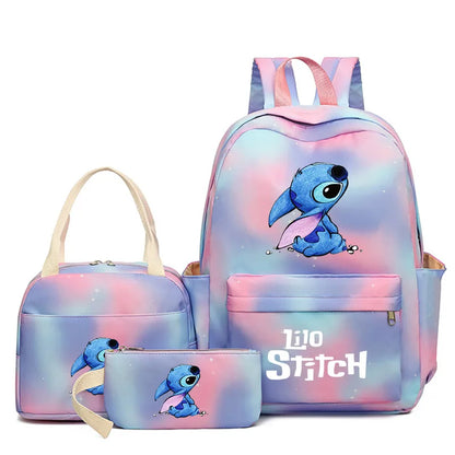 Mochila colorida de Disney Lilo Stitch, juego de 3 piezas para mujer, mochilas escolares informales con bolsa de almuerzo, mochila para niña, niño, estudiante y adolescente.