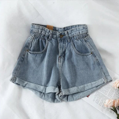 Zmzbch verão cintura alta denim shorts feminino casual solto senhoras moda plus size cintura elástica perna larga calças de brim curtas feminino