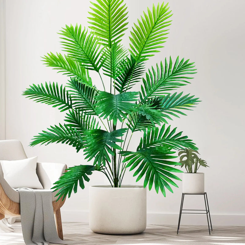 52-125cm/49.2in  Artificial Palm Tree Tropical Fake Plant Green Plastic Palm Leaf Branches Suitable for Home Garden Decoration