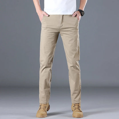 Men's High Quality Pure Cotton Classic Solid Color Casual Pants Business Stretch Slim Straight Brand Trousers Male Autumn New