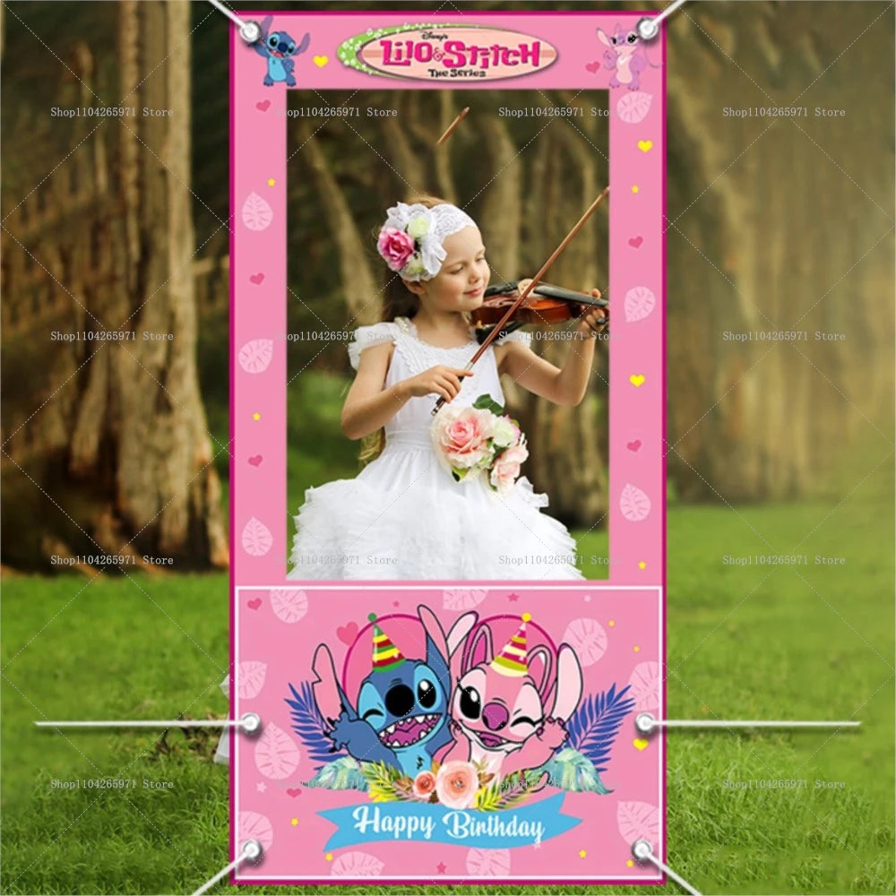 Disney Lilo And Stitch Photo Booth Frame Props Children's 1st Birthday Party Shooting Background Props Baby Party Decoration