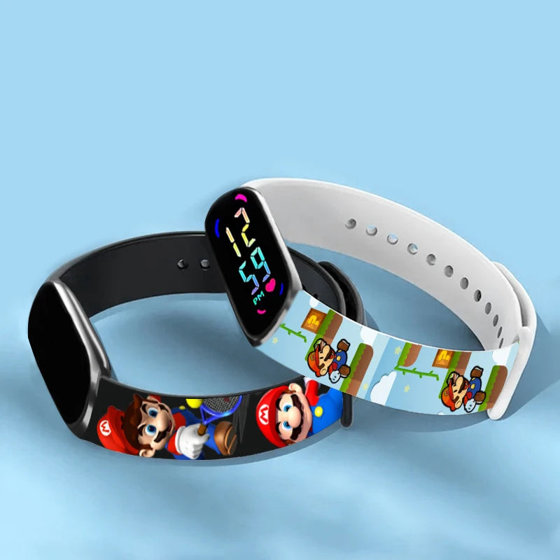 Relojes para niños de Mario Bros, figuras de acción, Luigi, Princesa Peach, Yoshi Bowser, pulsera deportiva para niños, reloj Digital resistente al agua