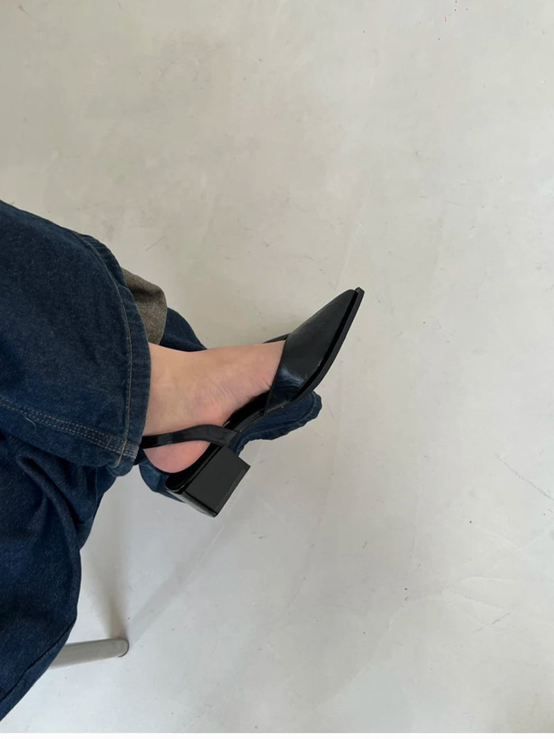 Summer Women's Cover Toe Sandals Elegant Shallow Slip On Shoes Comfort Low Heel Dress Street Style Shoes