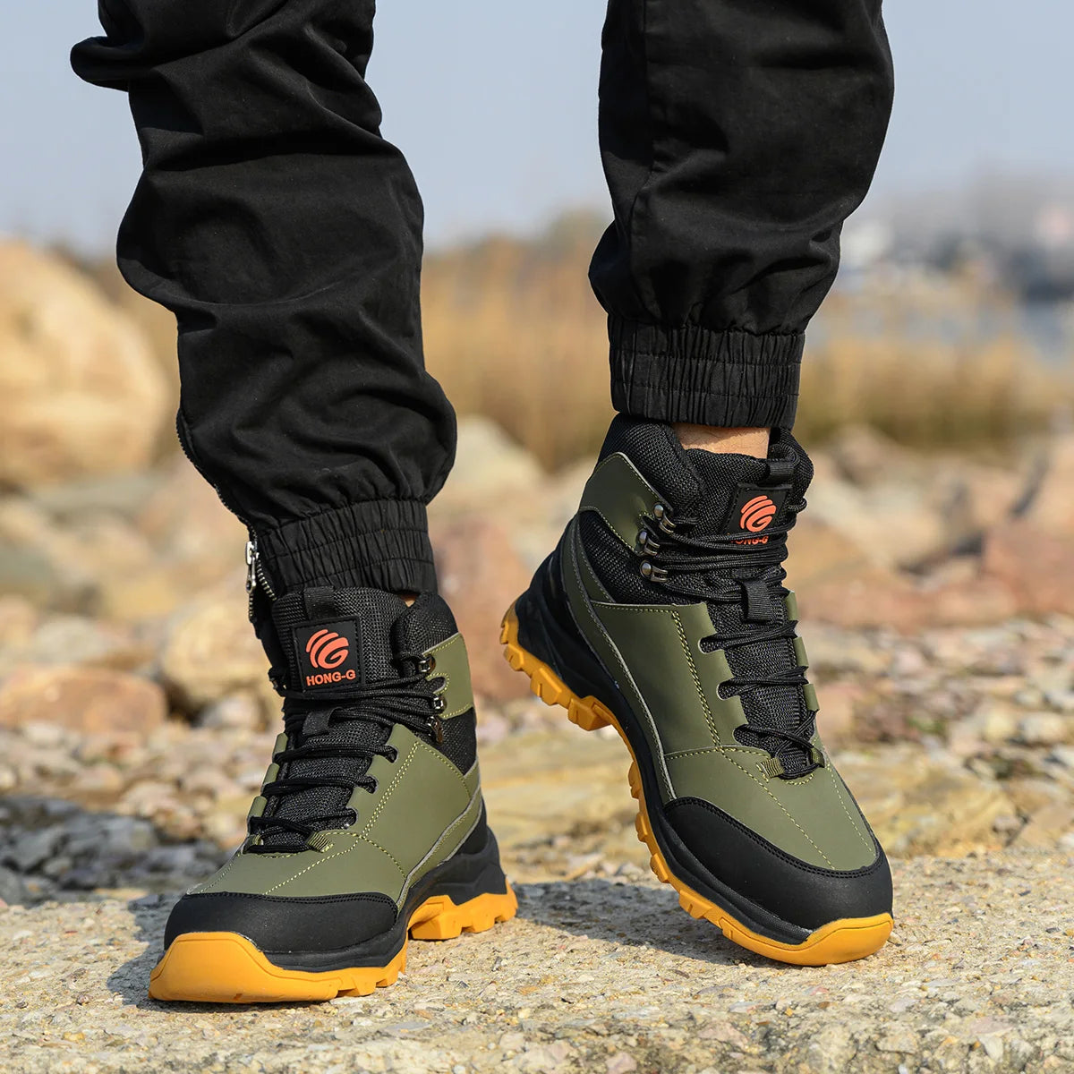 Rotary Buckle Men's Work Boots Safety Steel Toe Indestructible Shoes Anti-smash Puncture-Proof Work Shoes 38-47