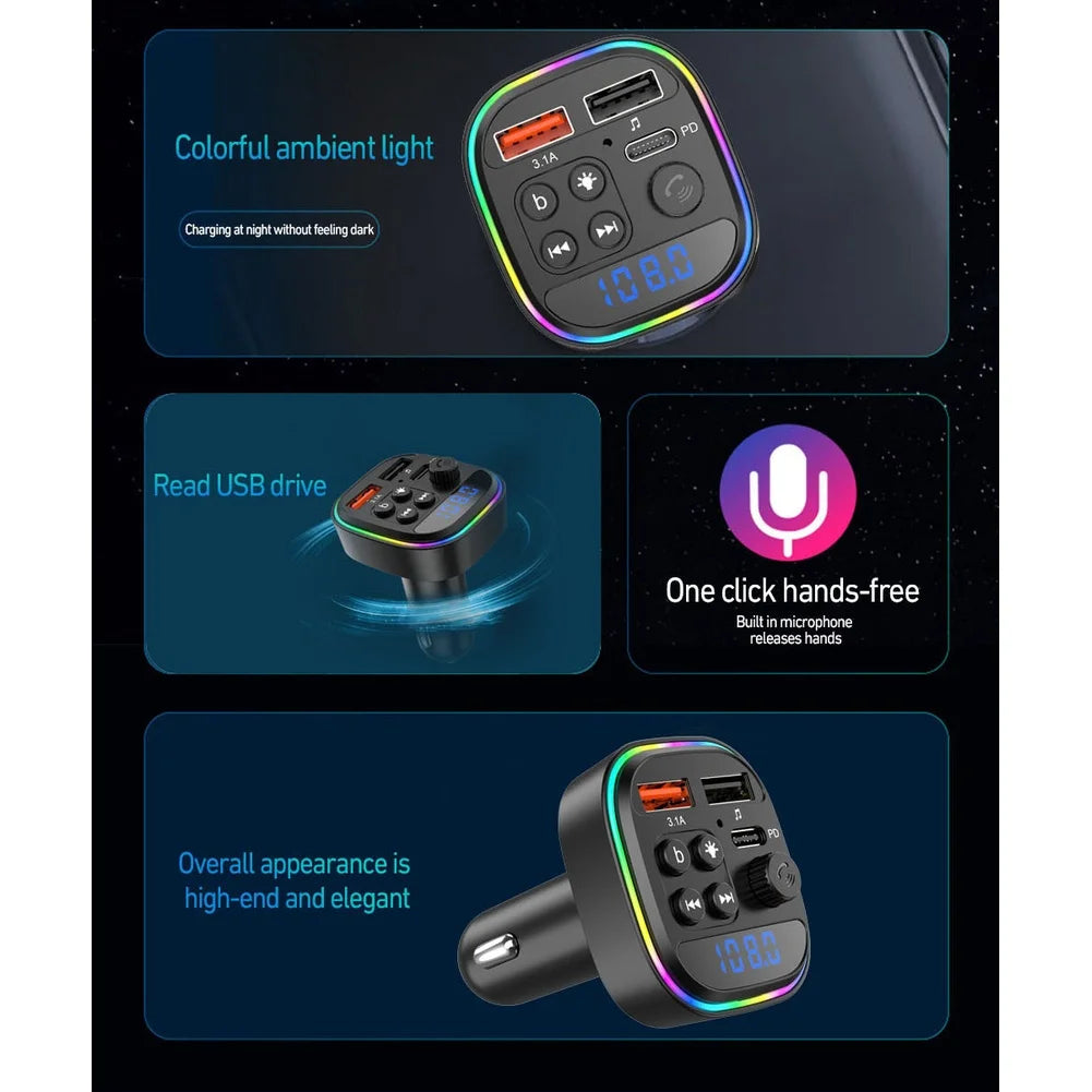 Car MP3 Player with Wireless FM Transmitter and USB-C Fast Charging Port for Reliable Connection and Hands-Free Use