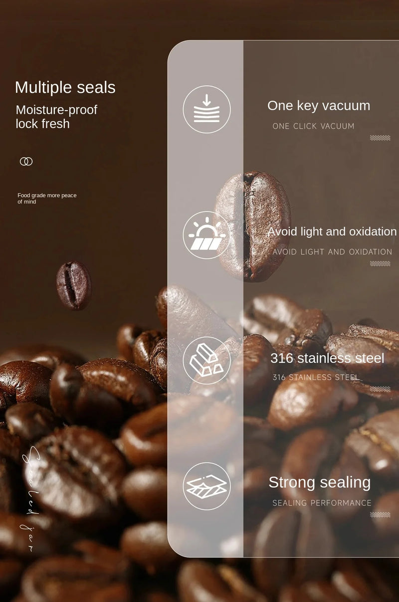 316 Stainless Steel Vacuum Coffee Storage Container Airtight Light-proof Tea Spice Food Storage Jar Kitchen Tool