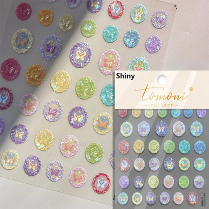 Flash Dreamy Chinese Flower Window Butterfly Glazed Rococo Geometric Frame Stamp Embossed Relief Nail Art Sticker Manicure Decal