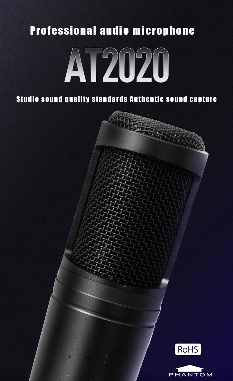 AT2020 Condenser Microphone for Recording Gaming Microfono Condenser Professional Microphone,Cardioid Mic for Singing