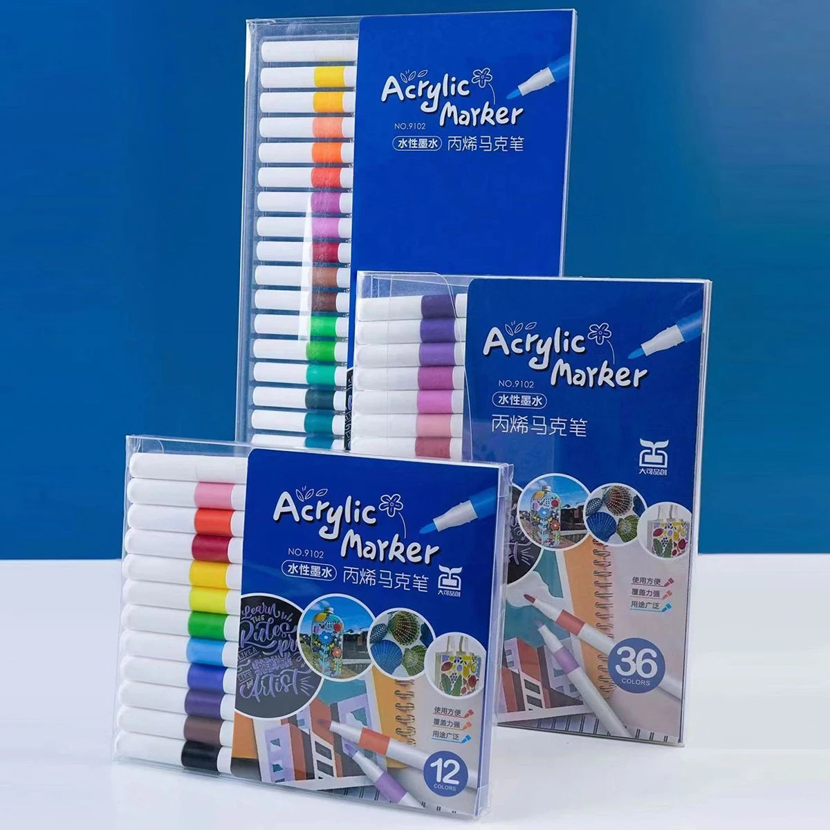 Acrylic marker pen set/12-60 colors/multi-purpose art watercolor pen/quick drying/student painting marker/stationery supplies