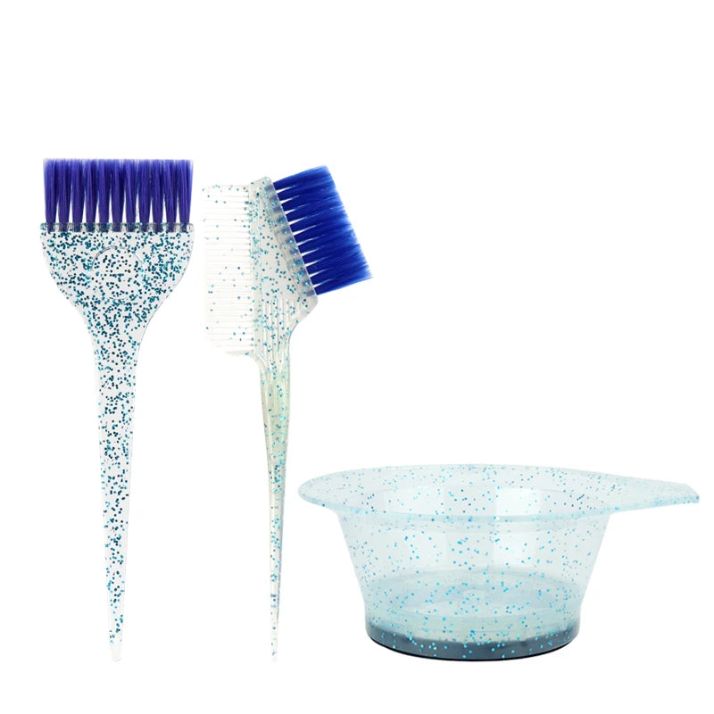3 profissional salão de beleza tintura de cabelo cristal glitter conjunto tigela de tintura de cabelo, escova de cabelo e tigela ferramentas, acessórios de penteado de salão de beleza