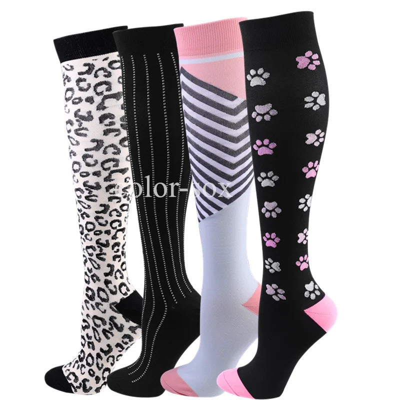 4 Pairs/Pack Compression Socks High Sports Socks for Women Men Running Hiking Edema Diabetes Varicose Veins Socks 20-30mmHg