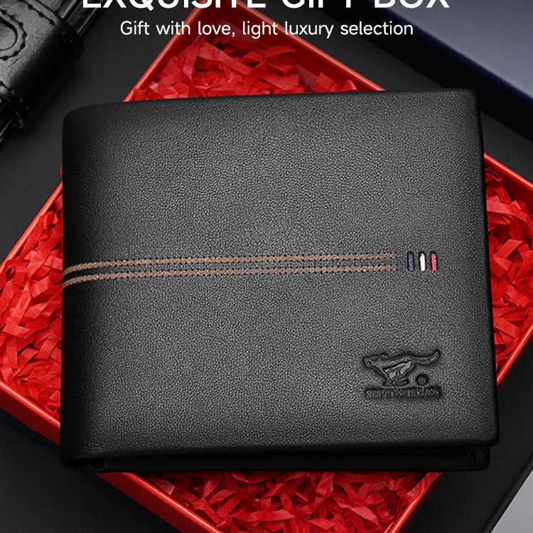 Septwolves Genuine Leather Wallets For Men Original Leather Wallet Man Cowhide Wolf Pattern With Brand Box Father Lover Gift