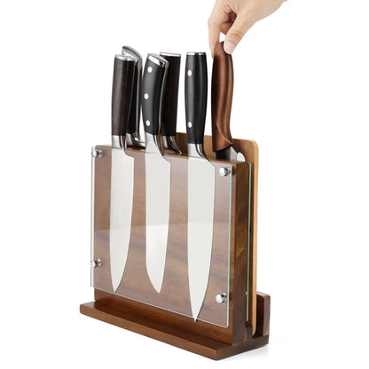 Magnetic Knife Holder With Acrylic Shield Double Side Knife Block Multifunction Storage Knife Stand for Kitchen Cutlery Display