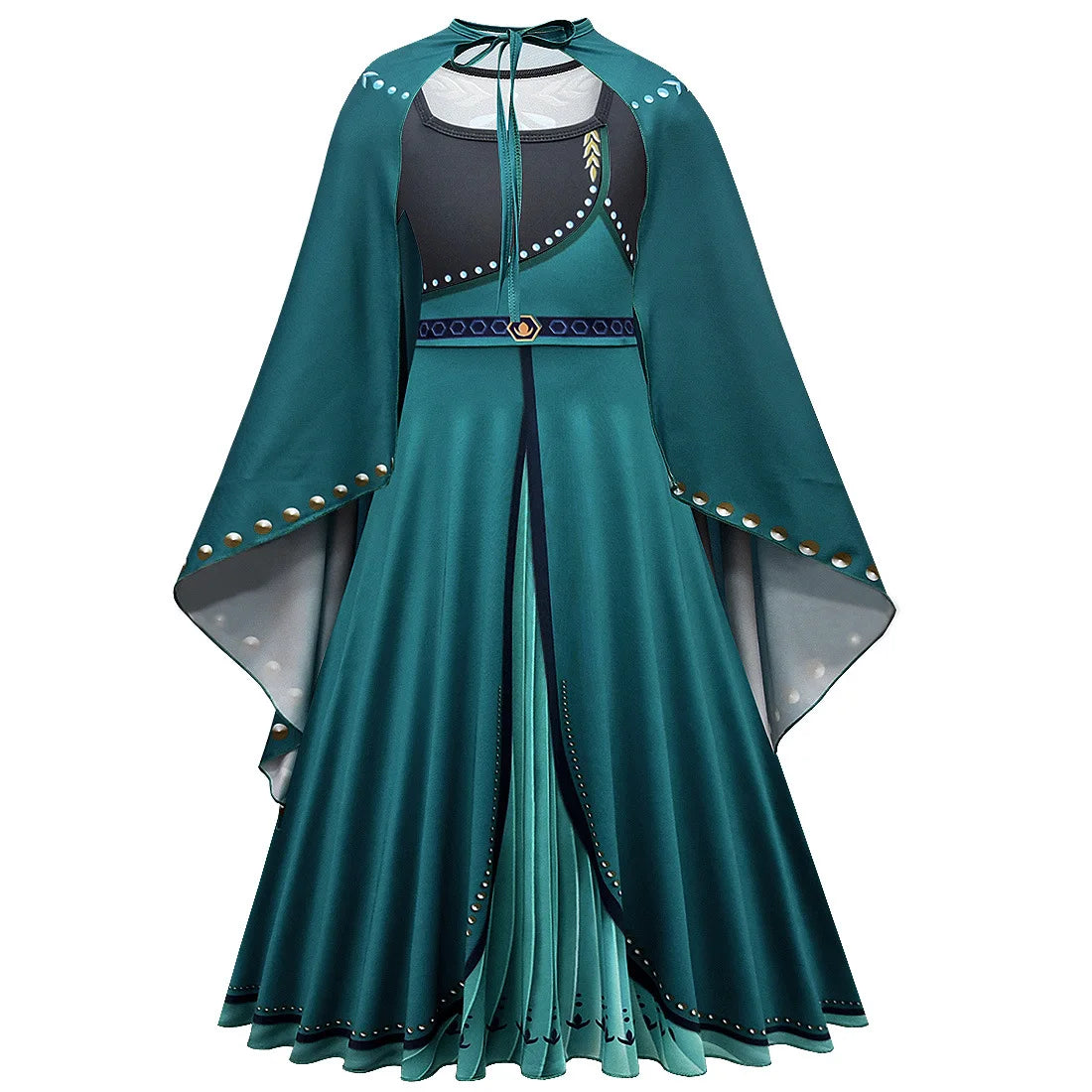 Frozen Green Anna Princess Girls Cosplay Costume Full Long Sleeve Dress With Cloak Carnival Party Kids Clothes Birthday Dress