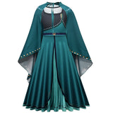 Frozen Green Anna Princess Girls Cosplay Costume Full Long Sleeve Dress With Cloak Carnival Party Kids Clothes Birthday Dress