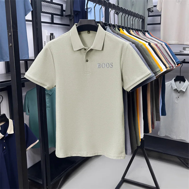 Cotton100% Men's Summer High Quality Short Sleeves Polo Shirt Lapel Button Letter Printing T-Shirt Business Leisure Men Clothing
