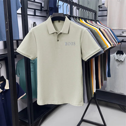 Cotton100% Men's Summer High Quality Short Sleeves Polo Shirt Lapel Button Letter Printing T-Shirt Business Leisure Men Clothing