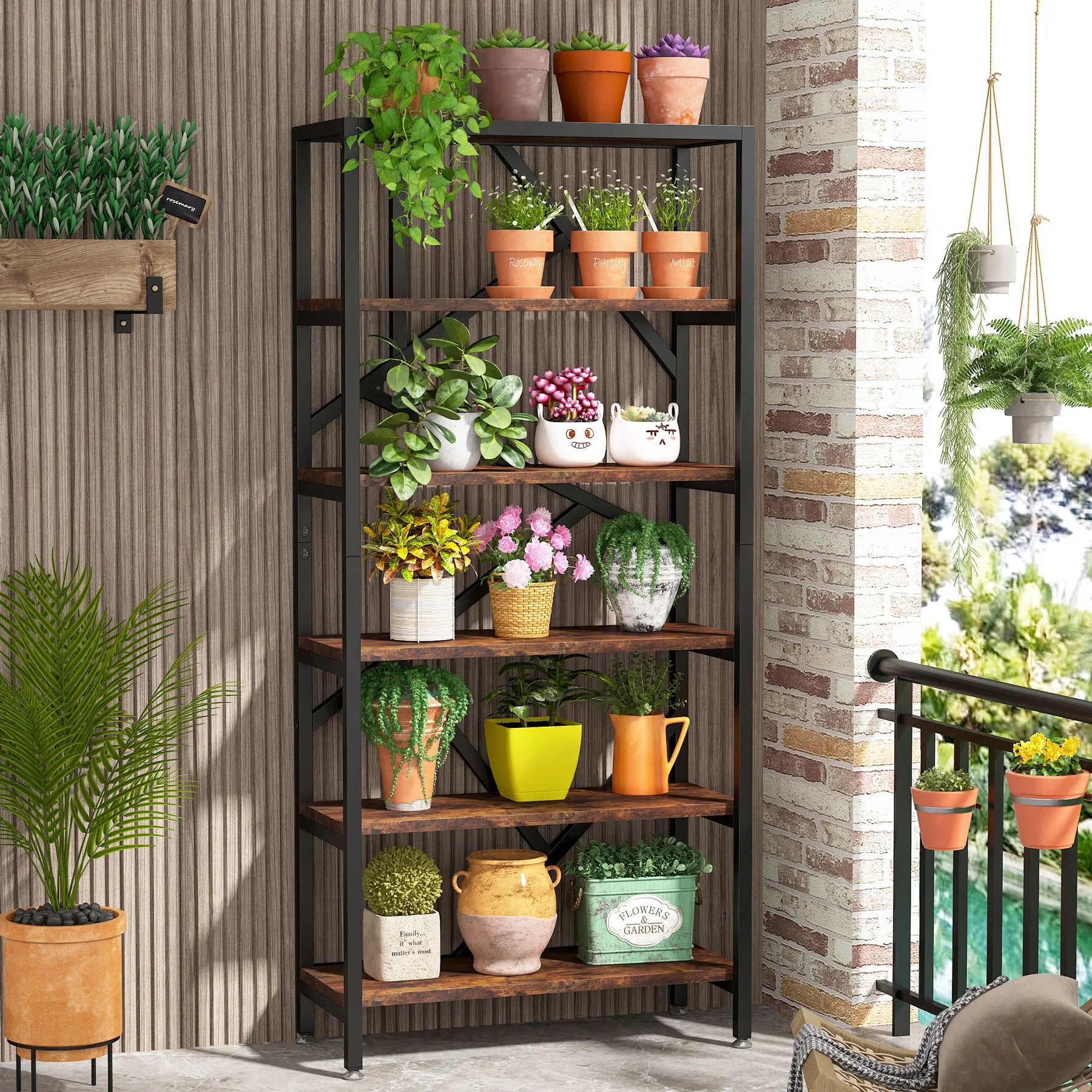 Tribesigns Bookshelf Storage Rack Standing Shelf 5 Tier Industrial Sturdy Bookshelf with Iron Pipe Frame