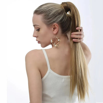 22 Polegada extensões de cabelo de rabo de cavalo reto sintético resistente ao calor envoltório em torno de pônei peruca para uso diário feminino