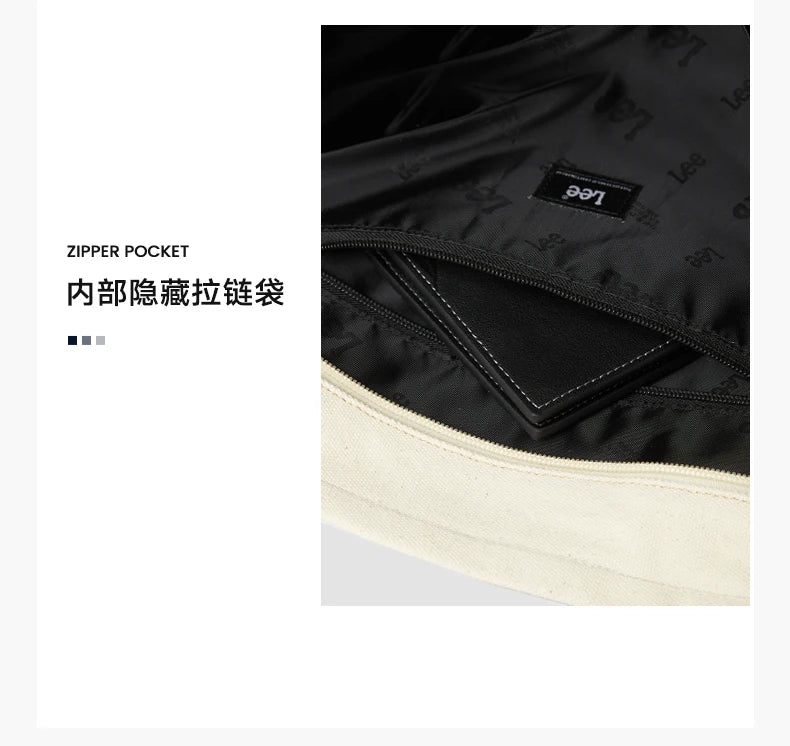LEE Unisex Utility Canvas Leather Zipper Tote Bag Casual Denim Daily Shopping Handbag Women Men Durable Student School Book Bag