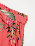 Women's Plus Size Tropical Leaf Print Paperbag Waist Shorts, Tie Belt Loose Wide Leg Chiffon Vacation Beach Casual Shorts