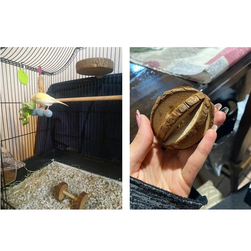 Guinea Pig Rabbit Hamster Small Animal Play Pet Roller Toys Natural Wooden Pine Dumbells Unicycle Bell Chew Chewing Braided Ball