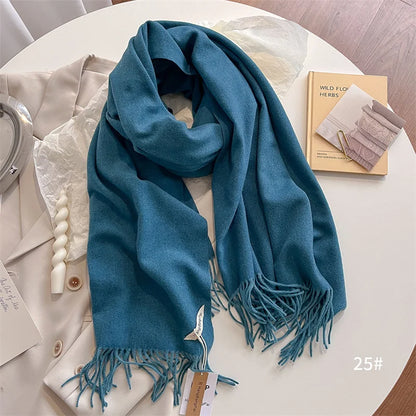 New Winer Warm Cashmere Scarf for Women Fashion Solid Thick Blanket Pashmina Shawl Wrap Female Bufanda Echarpe Foulard 2024