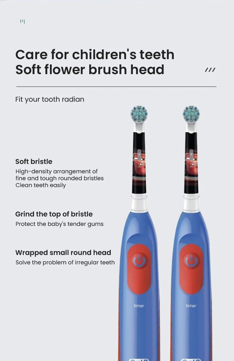 Oral B Electric Toothbrush Children Rotary Clean Soft Bristle 2 Min Timer Waterproof Teeth Brush with Replacement Brush Refill