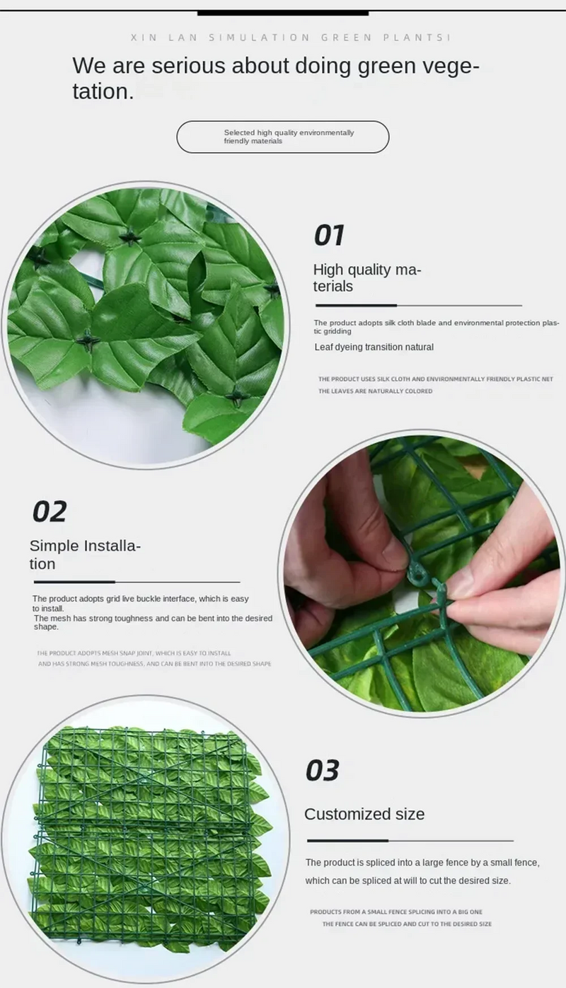 Artificial Ivy Hedge Green Leaf Fence Panels Faux Privacy Fence Screen for Home Outdoor Garden Balcony Decoration 1X3m