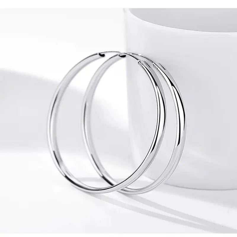 Somila S925 Sterling Silver Big Hoop Earrings For Women Brincos Moda Jewelry Accessories 3.0MM Fashion Cерьги Kольца 30-60MM