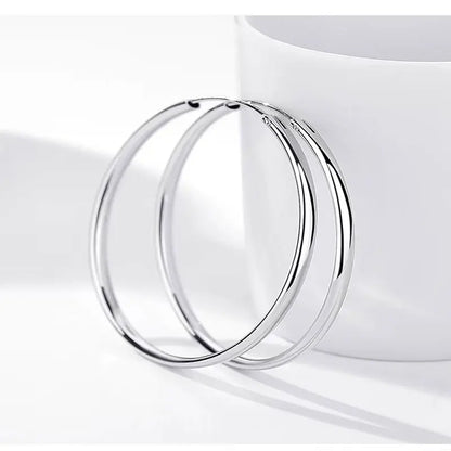 Somila S925 Sterling Silver Big Hoop Earrings For Women Brincos Moda Jewelry Accessories 3.0MM Fashion Cерьги Kольца 30-60MM