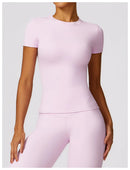 NCLAGEN - Camiseta deportiva para mujer, para correr, de verano, de manga corta, cuello redondo, transpirable, elástica, para gimnasio, yoga, fitness, ajustada, activa