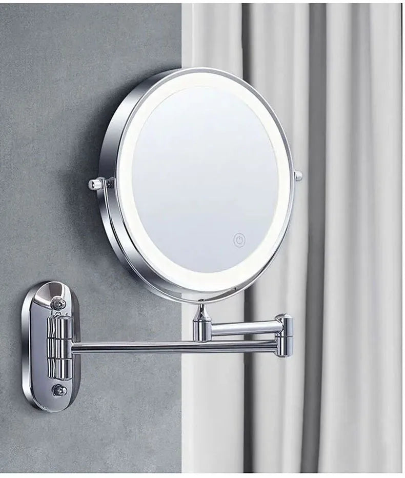 Wall Folding Makeup HD Mirror Double Side Fill Light Magnifying USB Charging Led Tricolor Dimming Bathroom Cosmetic Mirrors