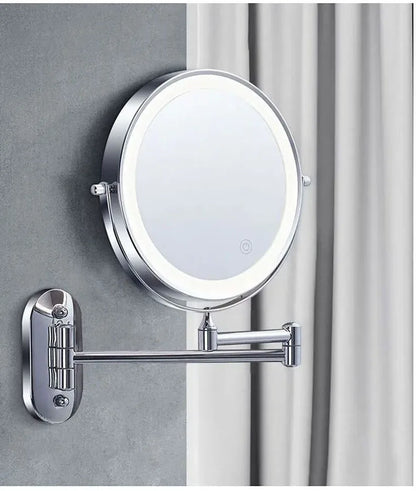 Wall Folding Makeup HD Mirror Double Side Fill Light Magnifying USB Charging Led Tricolor Dimming Bathroom Cosmetic Mirrors
