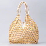 Handmade Woven Beaded Handbag For Women Exquisite Hollow-out Wooden Beaded Shoulder Bag Female Beach Bag