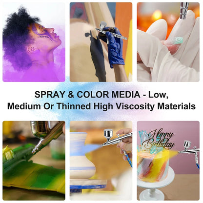 Dual-Action Gravity Airbrush Kit, 0.2/0.3/0.5mm Needles 7/20/40cc Cups Cleaning Tools for Makeup Nail Art Painting Car Detailing