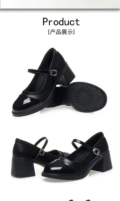 Women Shoes 2024 New Fashion Retro Round Toe Soft Leather Casual Mary Jane Shoes Shallow Mouth Waterproof Platform Shoes