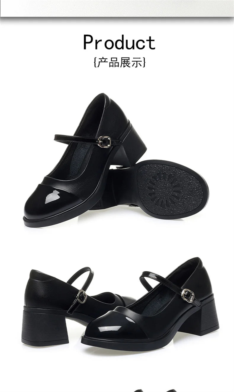 Women Shoes 2024 New Fashion Retro Round Toe Soft Leather Casual Mary Jane Shoes Shallow Mouth Waterproof Platform Shoes