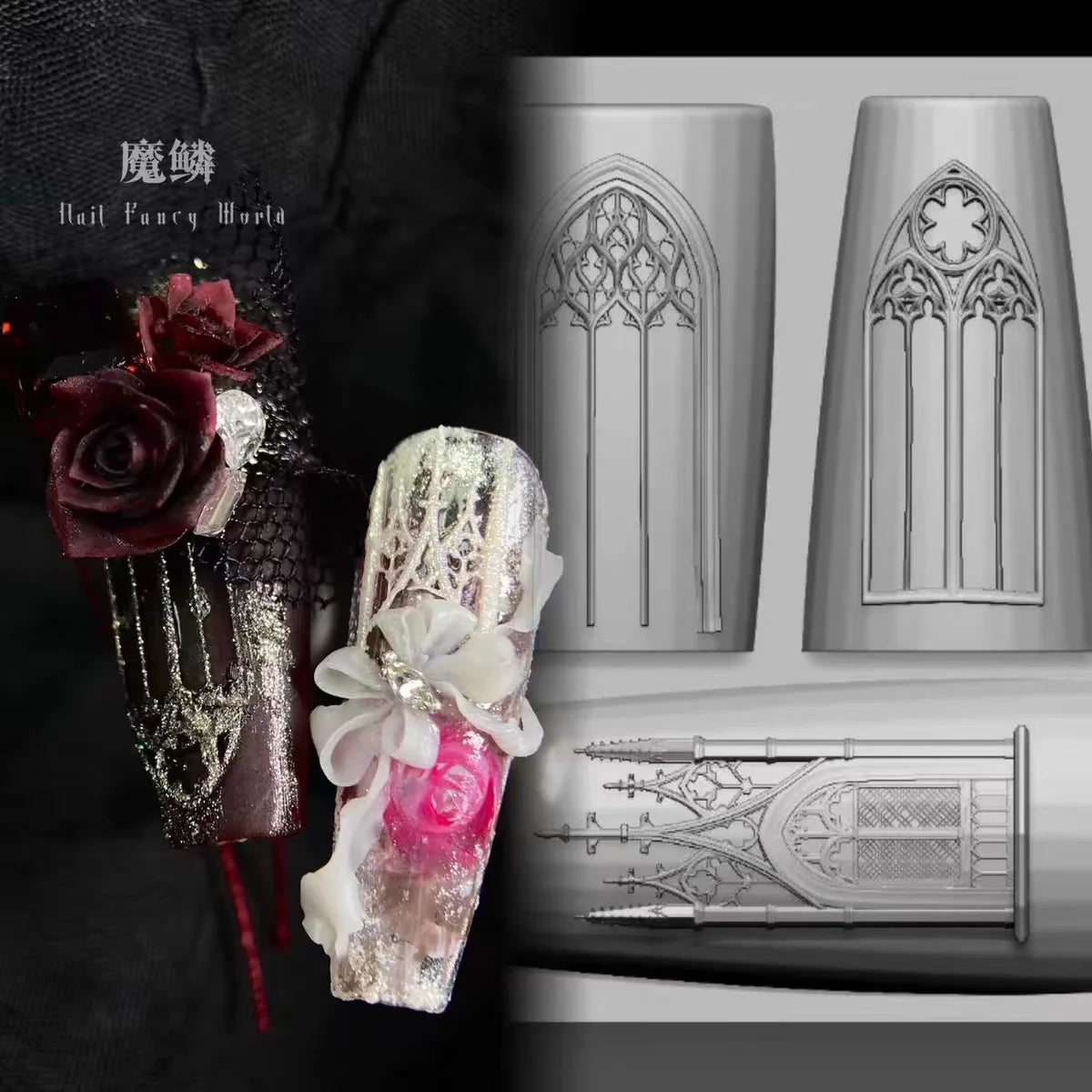 1Pc Chain Ice Flower Fox Spoon Fork Dragon Snake Butterfly 3D Acrylic Mold Nail Art Decorations  DIY Design Silicone Nails Mold