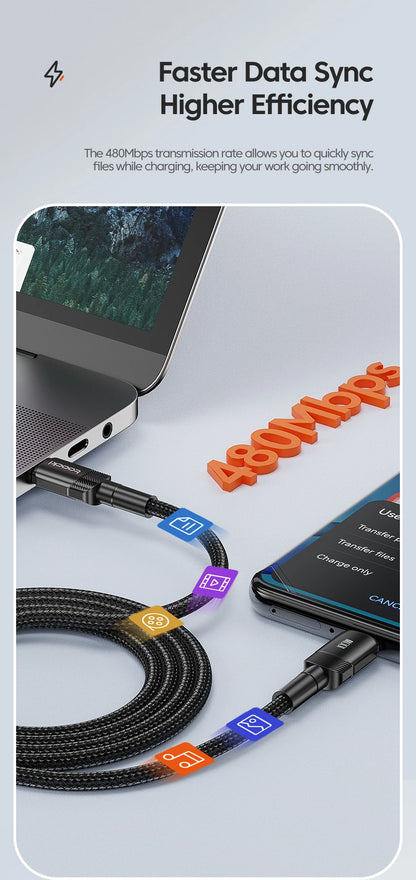Cable Toocki de 100 W tipo C a USB C PD 3.0 de carga rápida 4.0 de tipo C a tipo C para iPhone 15, MacBook, Samsung y Xiaomi