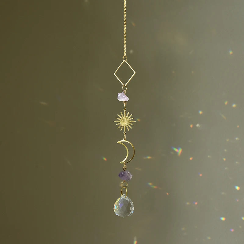 Colgante de cristal para jardín, atrapasol, campanillas de viento, prisma arcoíris, cadena de cristal para ventana, campana colgante, árbol de Navidad, decoración del hogar
