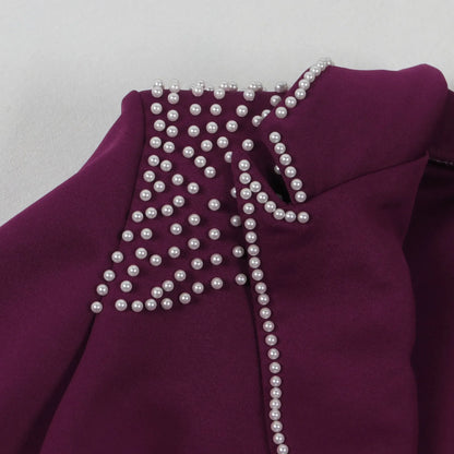 CM.YAYA Conjunto de dos piezas de chaqueta de manga larga y pantalón ancho para mujer, con empalme de perlas, para invierno y otoño de 2024
