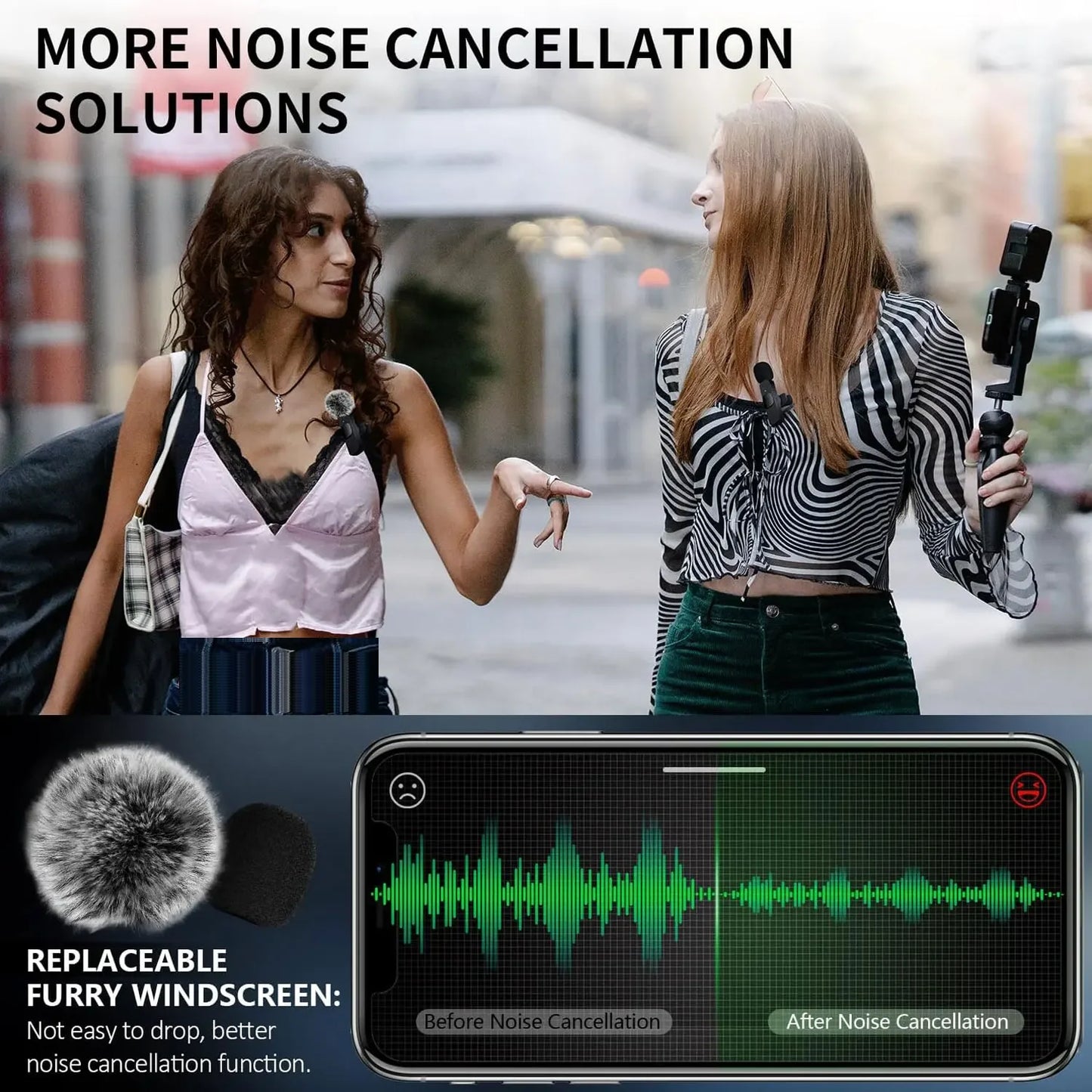 Micrófono de solapa inalámbrico portátil para grabación de audio y video, mini micrófono con reducción de ruido para transmisión en vivo, para iPhone y Android.