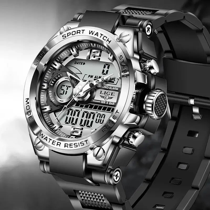 Reloj militar LIGE para hombre, digital, resistente al agua hasta 50 m, LED, de cuarzo, deportivo, grande, Masculino