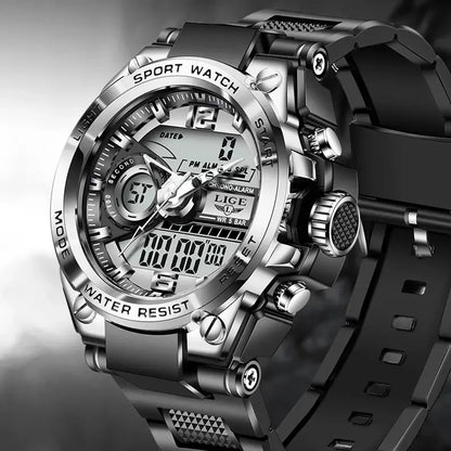 Reloj militar LIGE para hombre, digital, resistente al agua hasta 50 m, LED, de cuarzo, deportivo, grande, Masculino