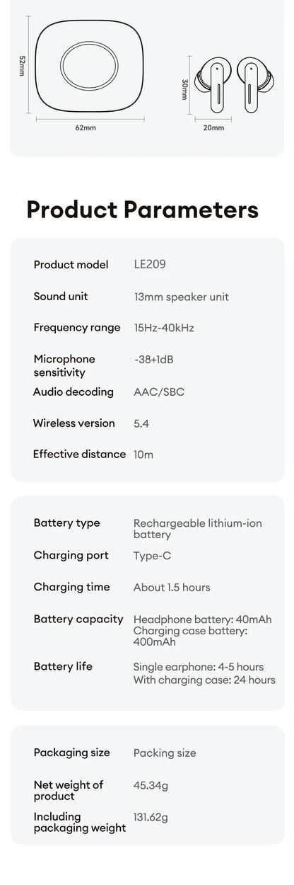 New Lenovo LE209 Wireless Bluetooth Earphone Business Music Bluetooth Headphone HD Call with Mic 30H Battery Life Gaming Headset